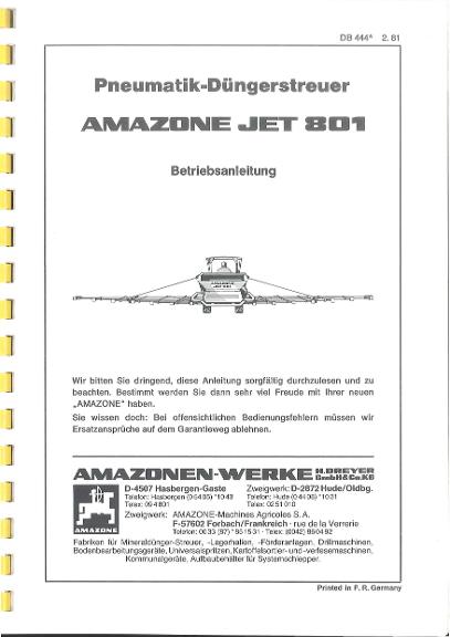 Betriebsanleitung, Pneumatischer-Düngerstreuer JET801 (02/81)