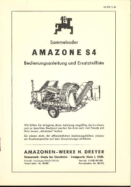 Betriebsanleitung/Ersatzteilliste Sammleroder S4 (07/65)