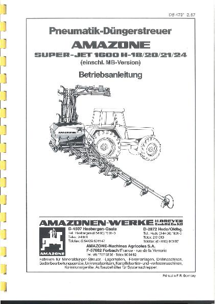 Betriebsanleitung Pneumatik Düngerstreuer Super-JET1600H-18/20/21/24 (02/87)