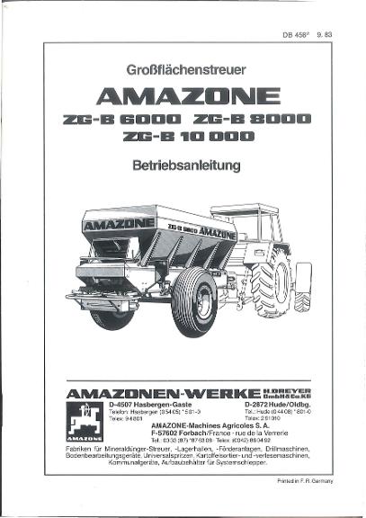 Betriebsanleitung Grossflächenstreuer ZG-B6000, ZG-B8000, ZG-B10000 (09/83)