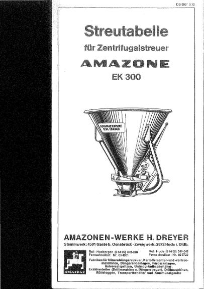 Streutabelle Zentrifugalstreuer EK300 (03/72)