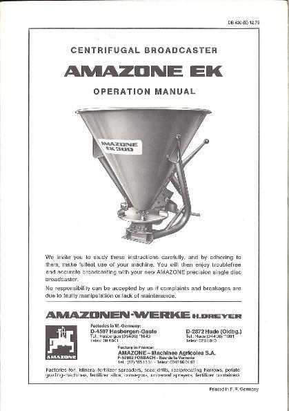 Operation manual CENTRIFUGAL BROADCASTER EK (12/75)