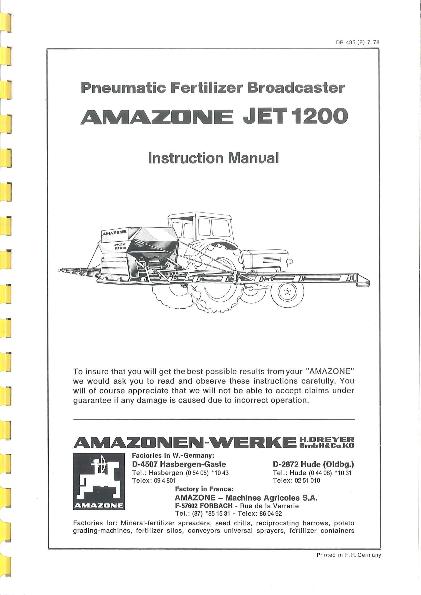 Operation manual Pneumatic Fertilizer Broadcaster JET1200 (07/78)