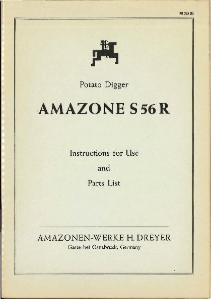 Operation manual Parts List, Potato Digger 