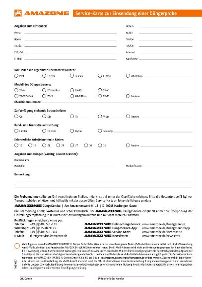 SERVICE-KARTE F. DUENGERPROBE 