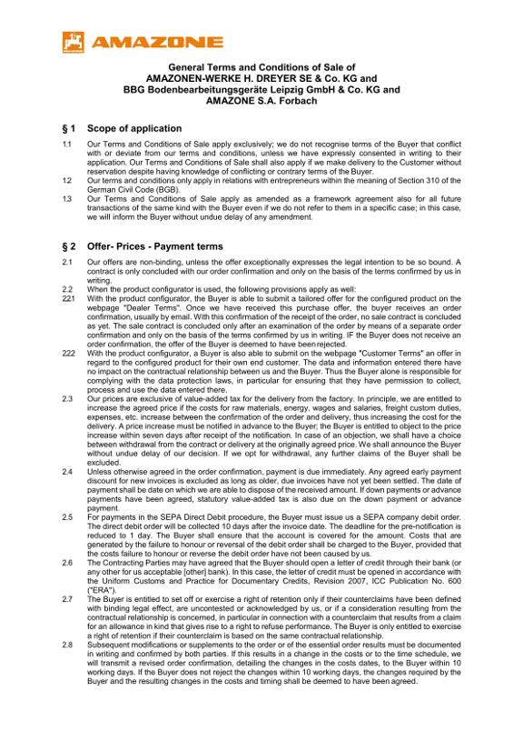 General Terms and Conditions of Sale of AMAZONEN-WERKE H. DREYER SE & Co. KG 2023