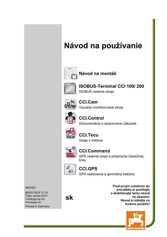 Návod na obsluhu CCI ISOBUS TERMINAL 