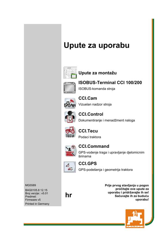 Upute za uporabu CCI ISOBUS TERMINAL