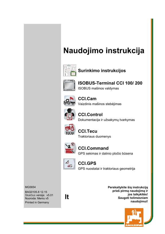 Naudojimo instrukcija BA CCI ISOBUS TERMINAL