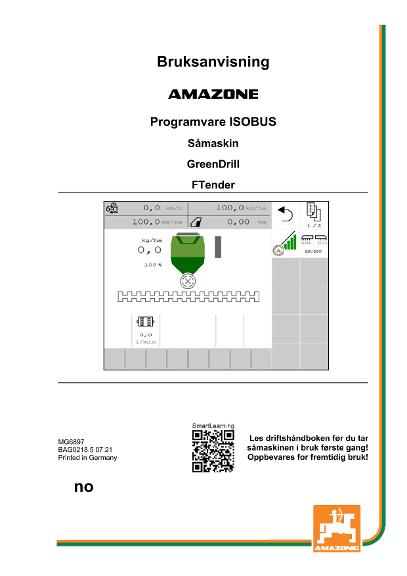 Instruksjonsboka ISOBUS SOFTWARE GREENDRILL/FTENDER 