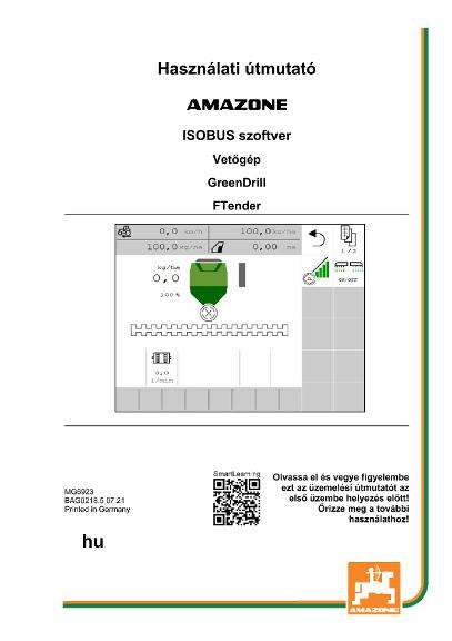 Kezelési útmutató ISOBUS SOFTWARE GREENDRILL/FTENDER