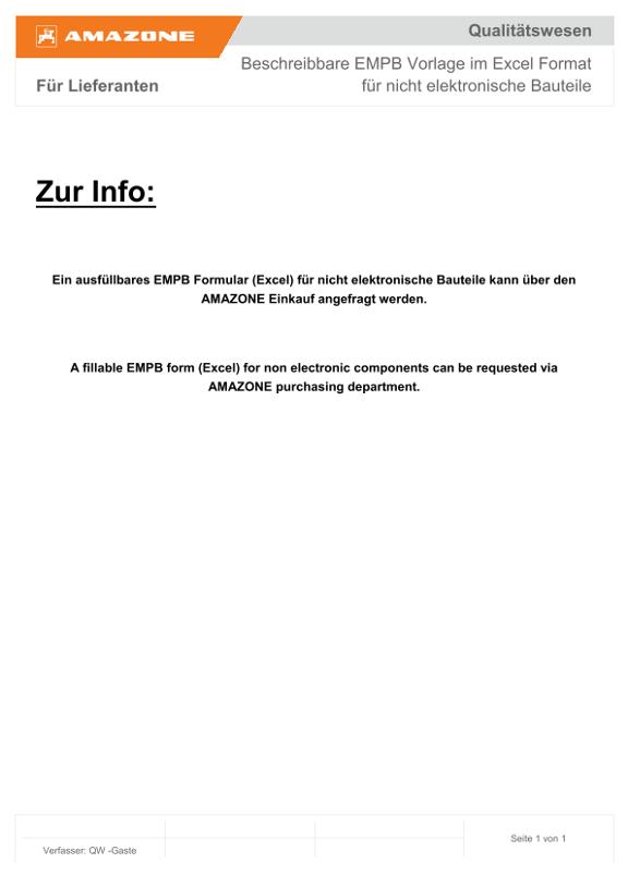 Vordruck AMAZONE Erstmuster-Prüfbericht