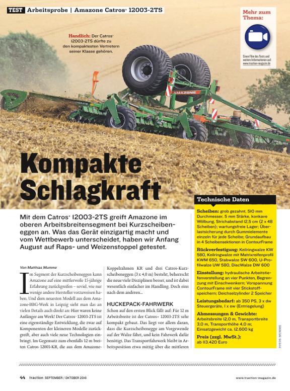Arbeitsprobe Testbericht Catros 12003-2TS traction September-Oktober 2016
