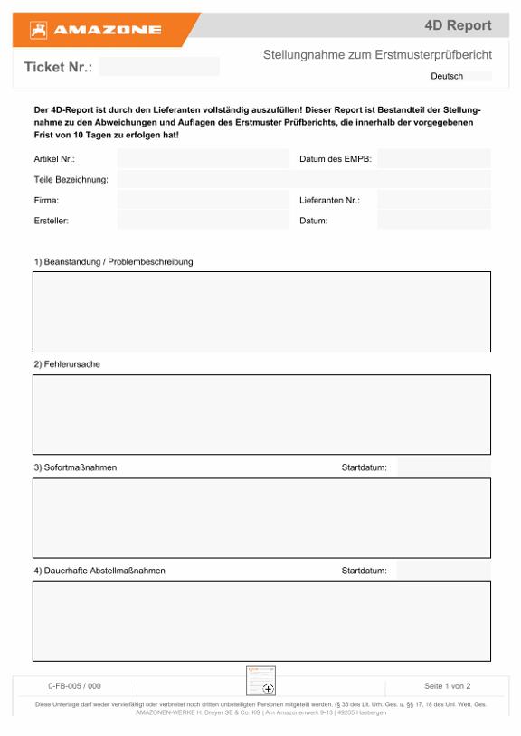4D Report für Lieferanten zur Erstmusterprüfung