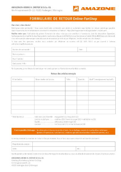 FORMULAIRE DE RETOUR Online-FanShop