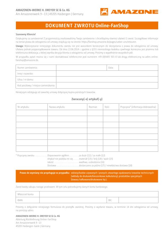 DOKUMENT ZWROTU Online-FanShop