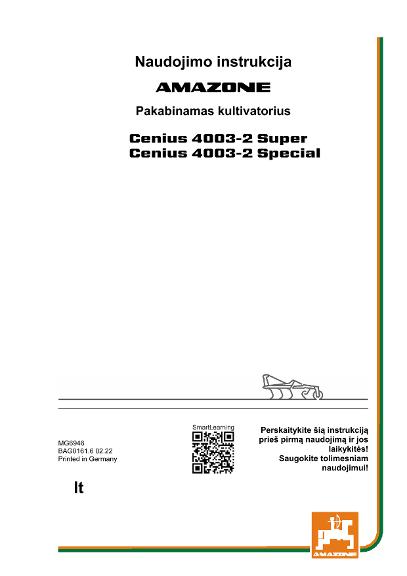 Naudojimo instrukcija CENIUS 4003-2 SUPER/SPECIAL 