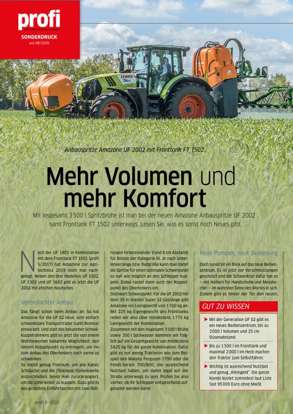 Anbauspritze Amazone UF 2002 mit Fronttank FT 1502 - profi Sonderdruck 08/2020