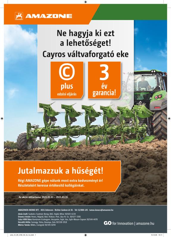 Anzeige „Ne hagyja ki ezt a lehetőséget! Cayros váltvaforgató eke“, A4, 4c, hu