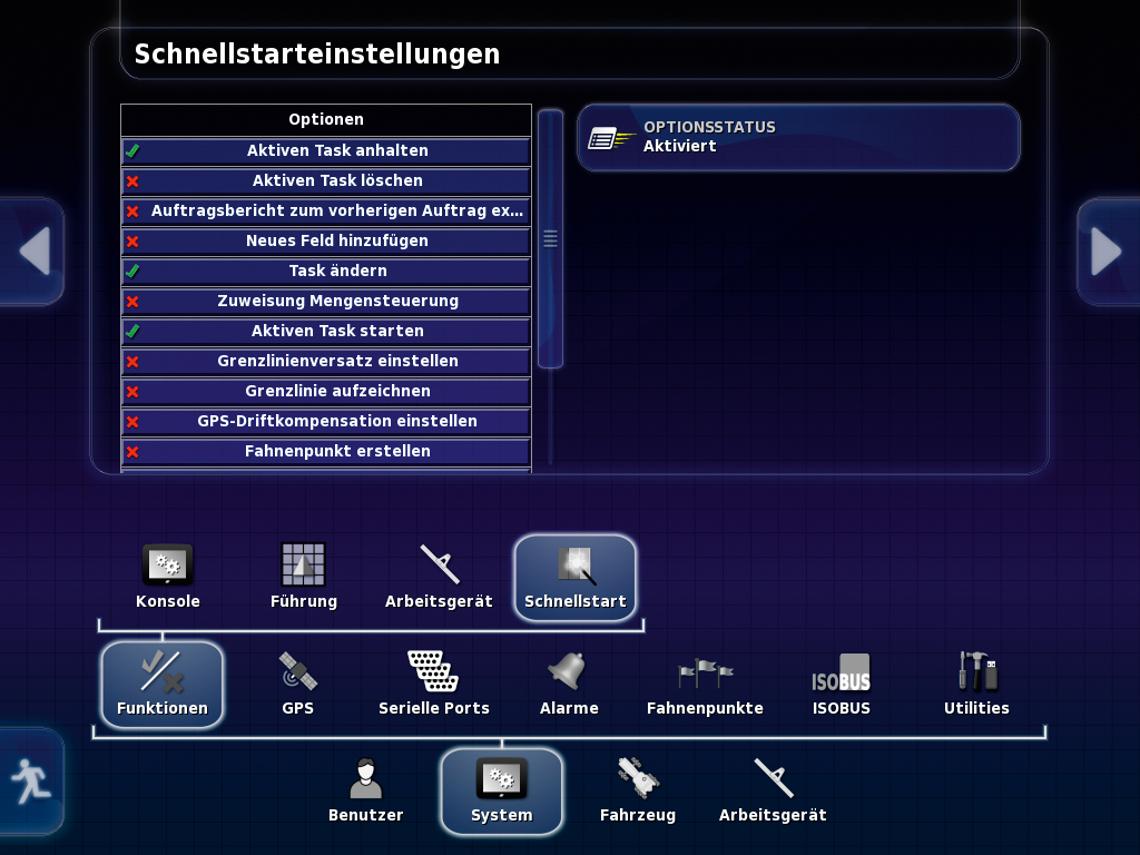 AMAPAD Menü Schnellstarteinstellungen