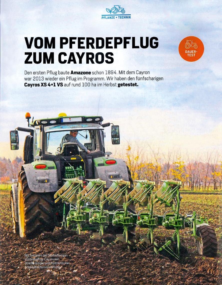 agrarheute 3-2019 Bodenbearbeitung AMAZONE Pflug Cayros XS 4+1 VS Test