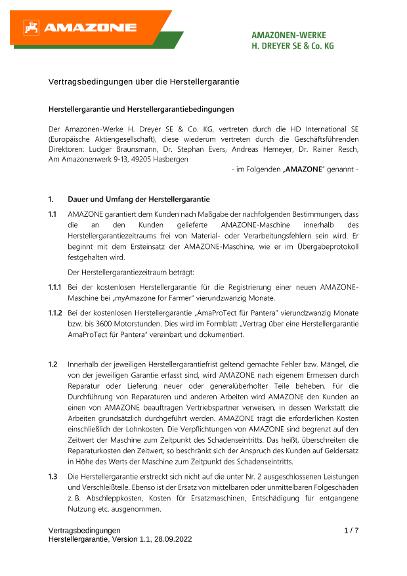 Vertragsbedingungen über die AMAZONE Herstellergarantie