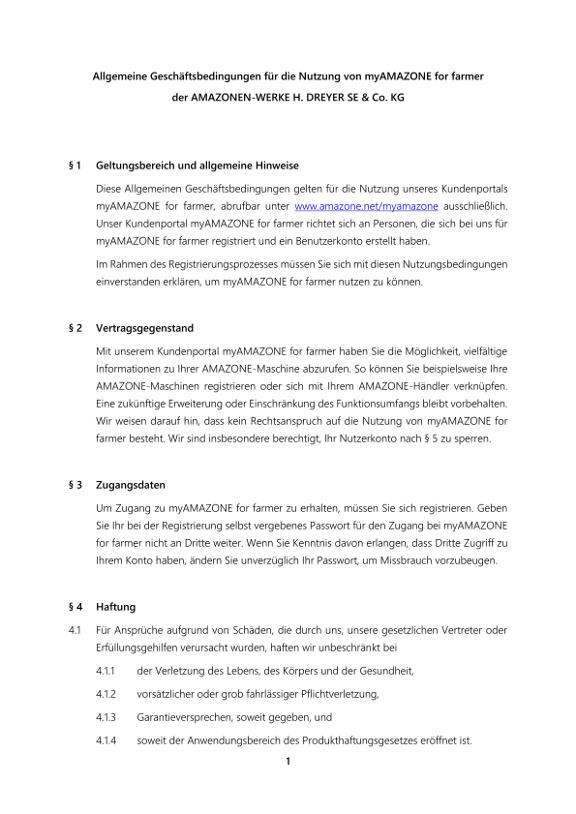 Allgemeine Geschäftsbedingungen myAMAZONE für Endkunden