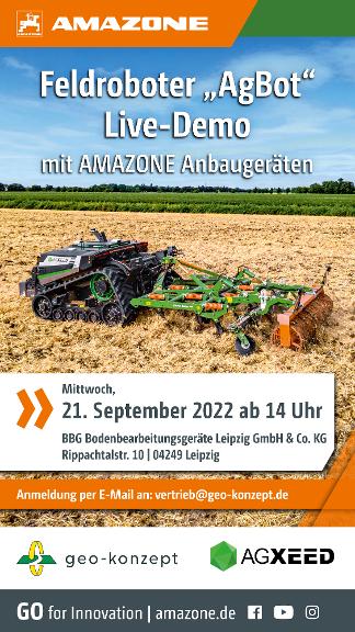WhatsApp-Anzeige „Feldroboter „AgBot“ Live-Demo“, 1080x1920 pix, rgb