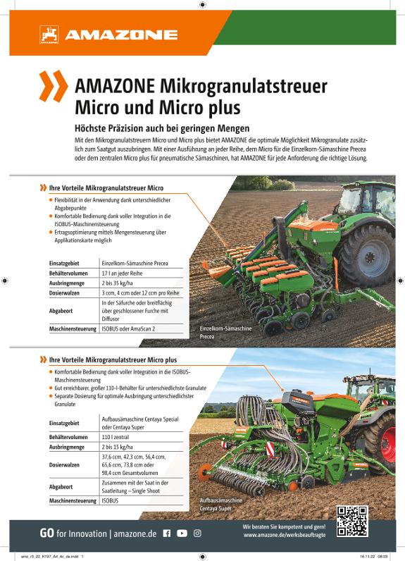 Anzeige "AMAZONE Mikrogranulatstreuer Micro und Micro plus", A4, 4c