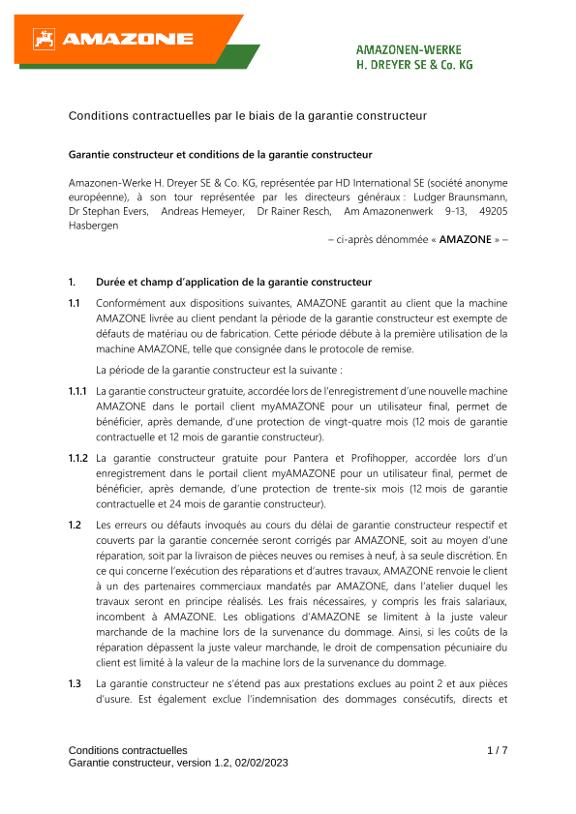 Conditions contractuelles par le biais de la garantie constructeur 