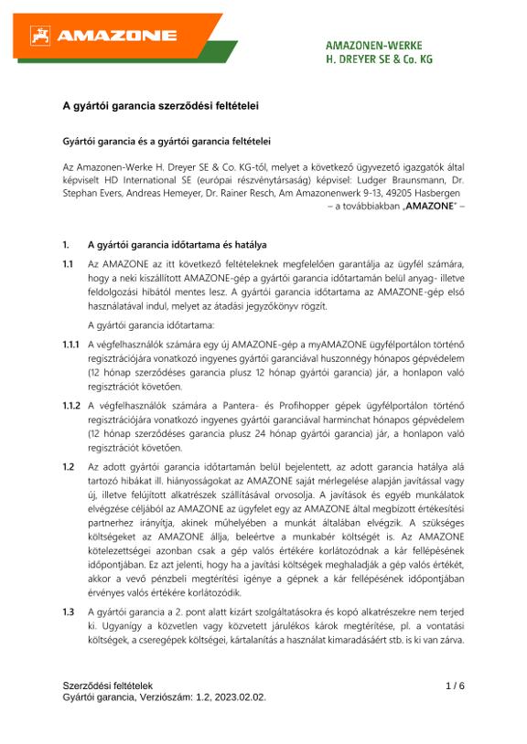 A gyártói garancia szerződési feltételei