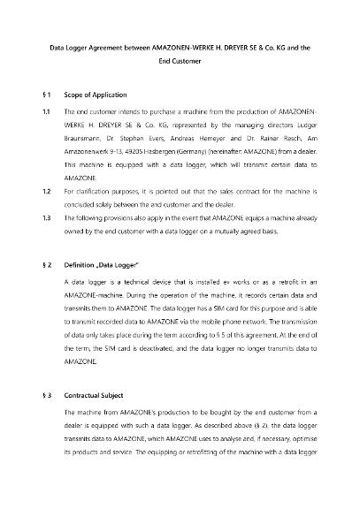 Conditions of use data logger – AMAZONE machines