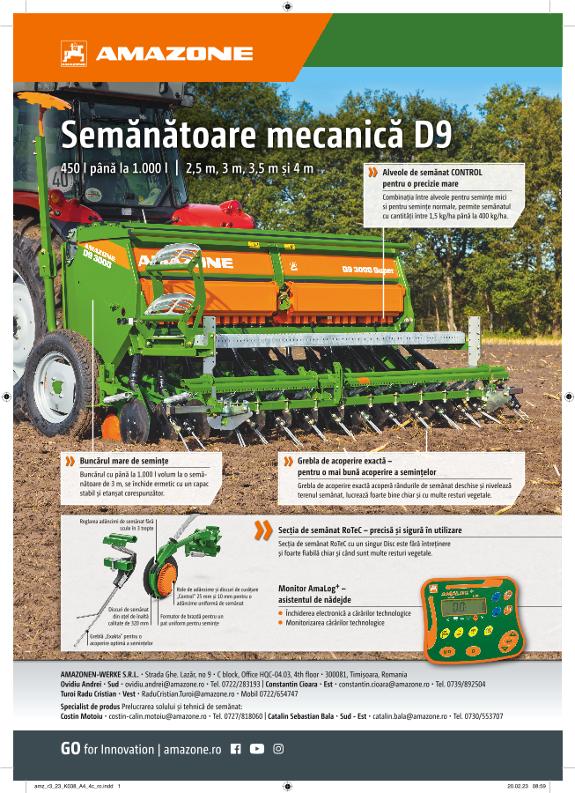 Anzeige „Semănătoare mecanică D9", A4, 4c, ro