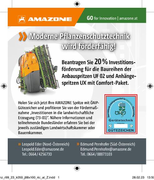 Anzeige „Moderne Pflanzenschutztechnik wird förderfähig!", 88x100, 4c, at, Z