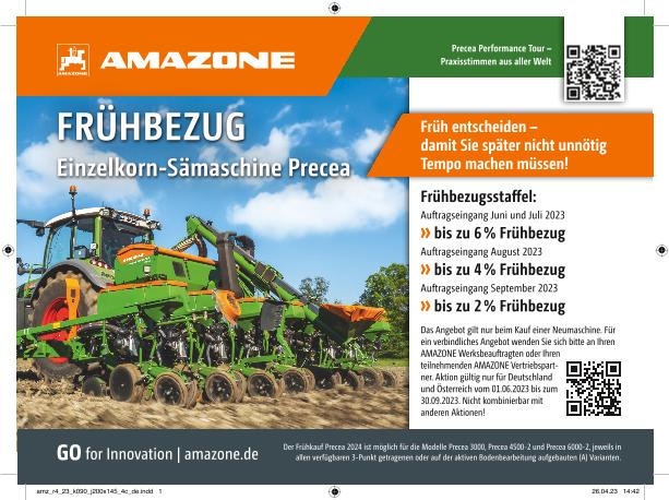 Anzeige „FRÜHBEZUG Einzelkorn-Sämaschine Precea“, 200x145, 4c