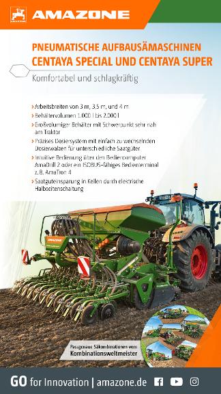 WhatsApp-Anzeige „PNEUMATISCHE AUFBAUSÄMASCHINEN CENTAYA SPECIAL UND CENTAYA SUPER – Komfortabel und schlagkräftig“, 1080x1920 pix, rgb