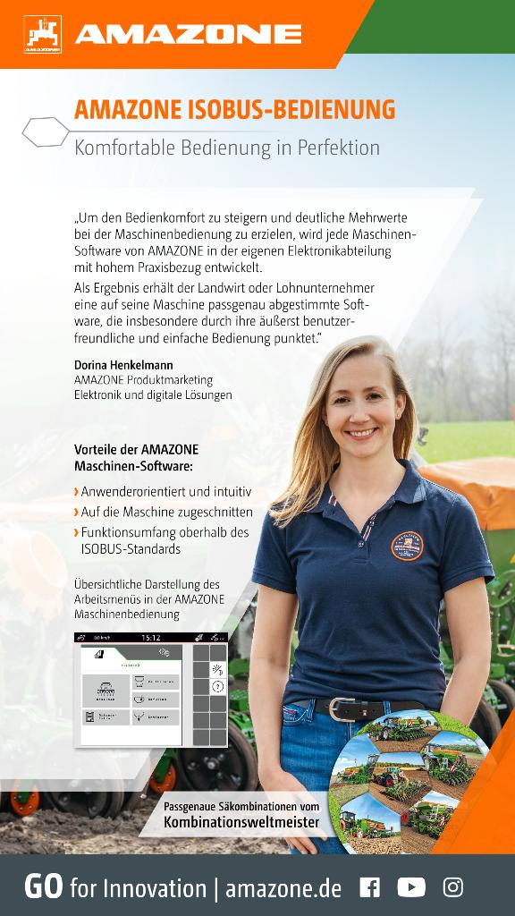 WhatsApp-Anzeige „AMAZONE ISOBUS-BEDIENUNG – Komfortable Bedienung in Perfektion“, 1080x1920 pix, rgb