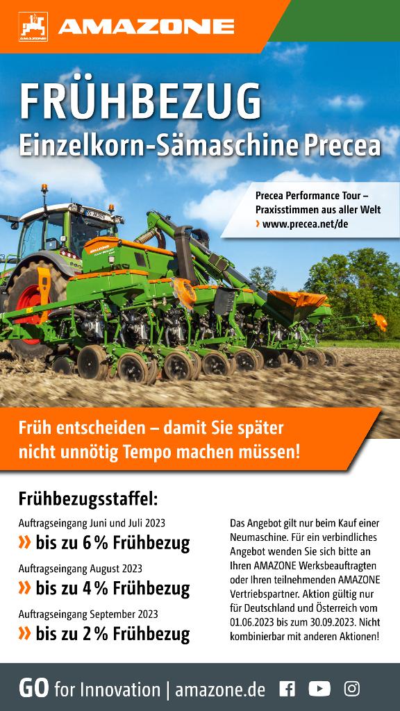 WhatsApp-Anzeige „FRÜHBEZUG Einzelkorn-Sämaschine Precea“, 1080x1920pix, rgb