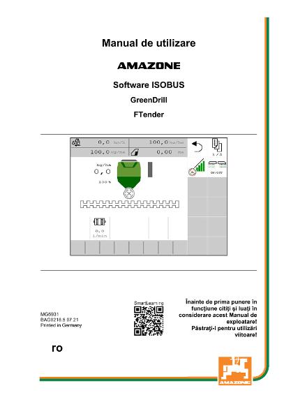 Instrucţiuni de utilizare ISOBUS SOFTWARE GREENDRILL/FTENDER 