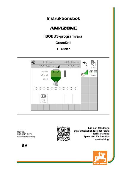 Instruktionsbok ISOBUS SOFTWARE GREENDRILL/FTENDER 