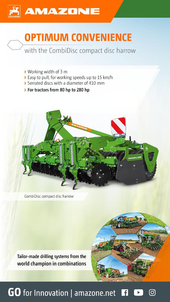 WhatsApp Advertisement „OPTIMUM CONVENIENCE with the CombiDisc compact disc harrow“, 1080x1920 pix, rgb, en