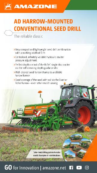 WhatsApp Advertisement „AD HARROW-MOUNTED CONVENTIONAL SEED DRILL – The reliable classic“, 1080x1920 pix, rgb, en