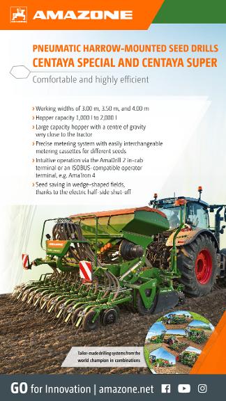 WhatsApp Advertisement „PNEUMATIC HARROW-MOUNTED SEED DRILLS CENTAYA SPECIAL AND CENTAYA SUPER – Comfortable and highly efficient“, 1080x1920 pix, rgb, en