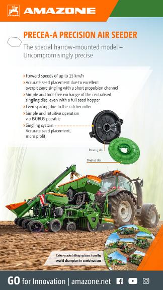 WhatsApp Advertisement „PRECEA-A PRECISION AIR SEEDER – The special harrow-mounted model – Uncompromisingly precise“, 1080x1920 pix, rgb, en