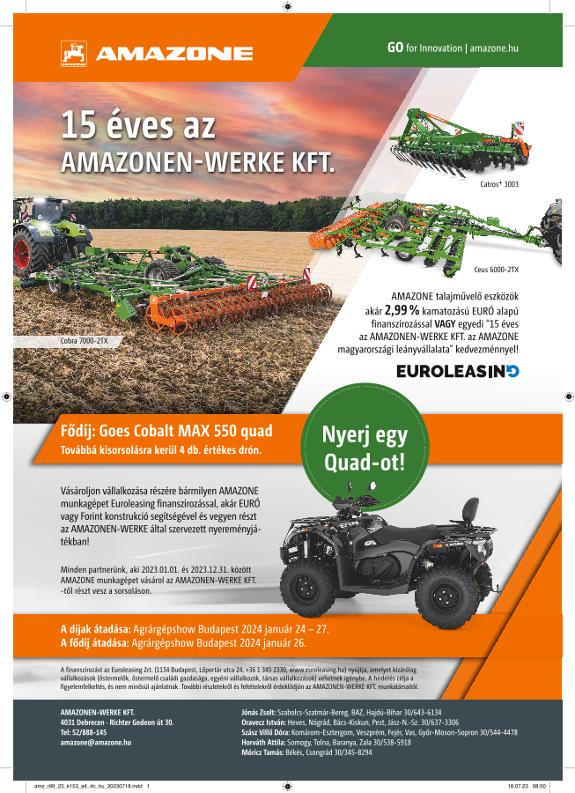 Anzeige „15 éves az AMAZONEN-WERKE KFT.“, A4, 4c, hu