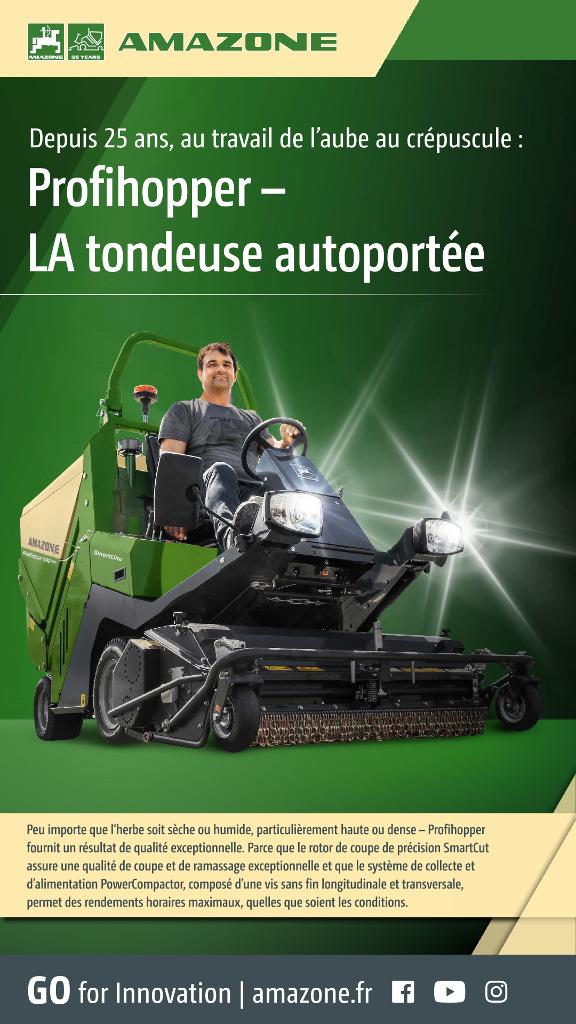 WhatsApp Afficher „Depuis 25 ans, au travail de l’aube au crépuscule : Profihopper – LA tondeuse autoportée“, 1080x1920pix, rgb, fr