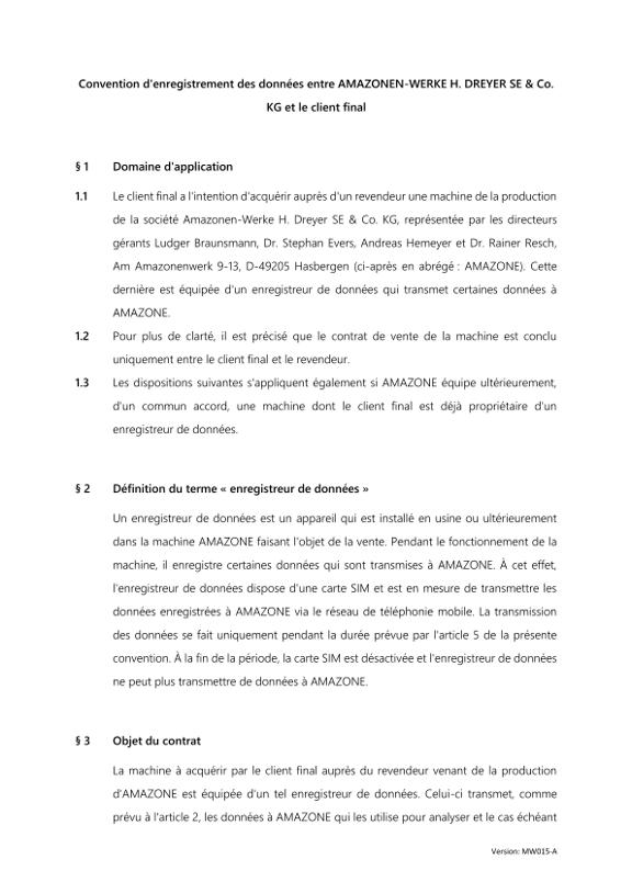 Conditions d'utilisation des enregistreurs de données - Machines AMAZONE