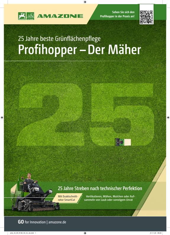 Anzeige „25 Jahre beste Grünflächenpflege – Profihopper – Der Mäher“, A4, 4c, de