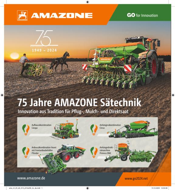75 Jahre AMAZONE Sätechnik Innovation aus Tradition für Pflug-, Mulch- und Direktsaat, 210 x 230, 4c, de