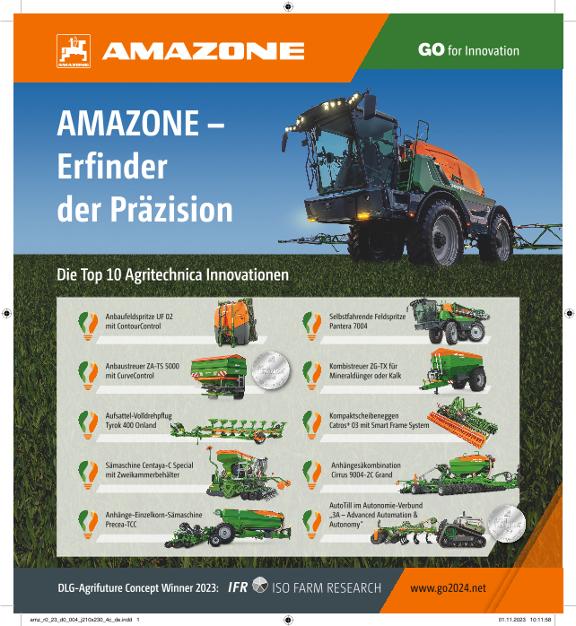 AMAZONE – Erfinder der Präzision, Die Top 10 Agritechnica Innovationen, 210 x 230, 4c, de